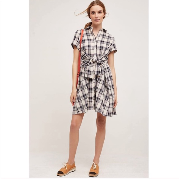Anthropologie Dresses & Skirts - Anthropologie Front Tie Plaid Shirt Dress